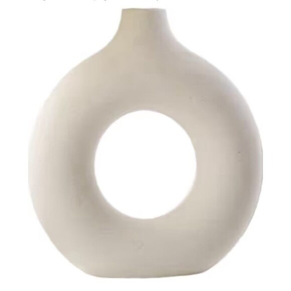 Ceramic Vase Donut shape Minimalist Style Modern Boho Chic Pottery Barn look New - Picture 5 of 6
